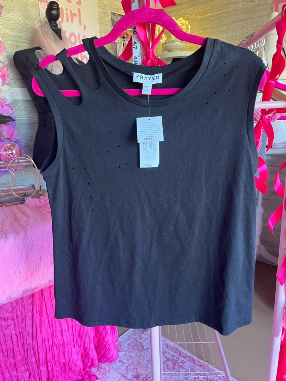 RAYE Black Distressed Sleeveless Tank Top